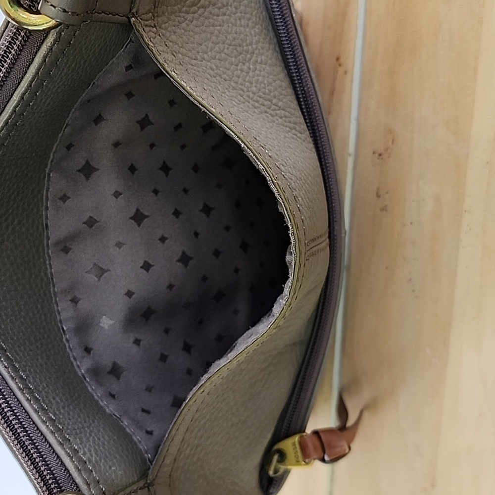 Fossil Morgan Pebbled Leather Traveler Crossbody Bag Purse Satchel Grey Green - Picture 8 of 12